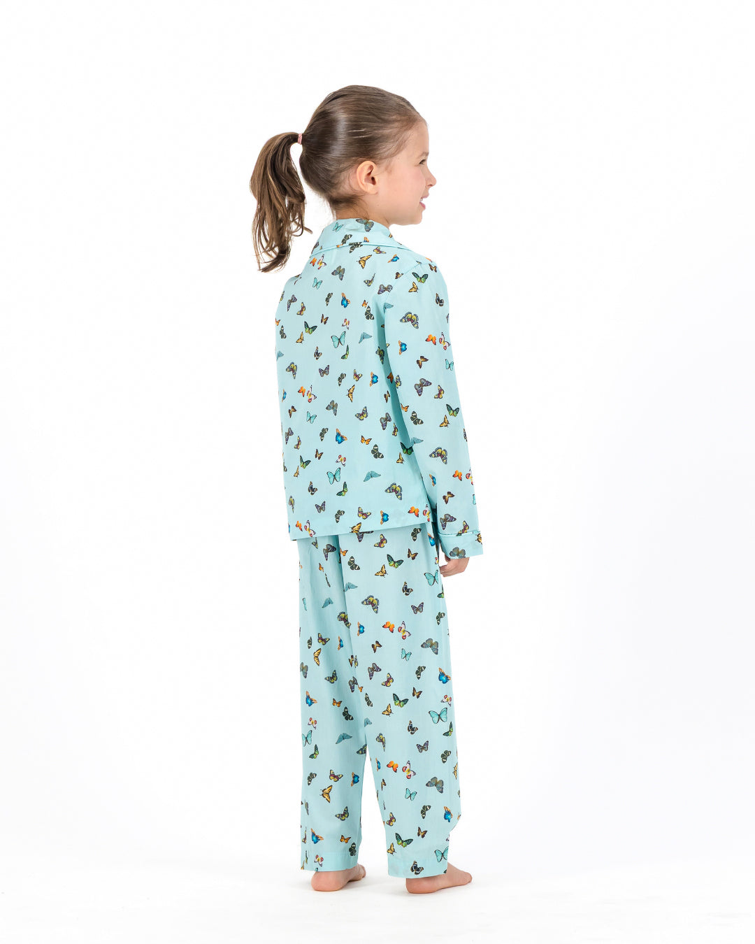 Girls Long Pyjamas - Butterflies on Blue