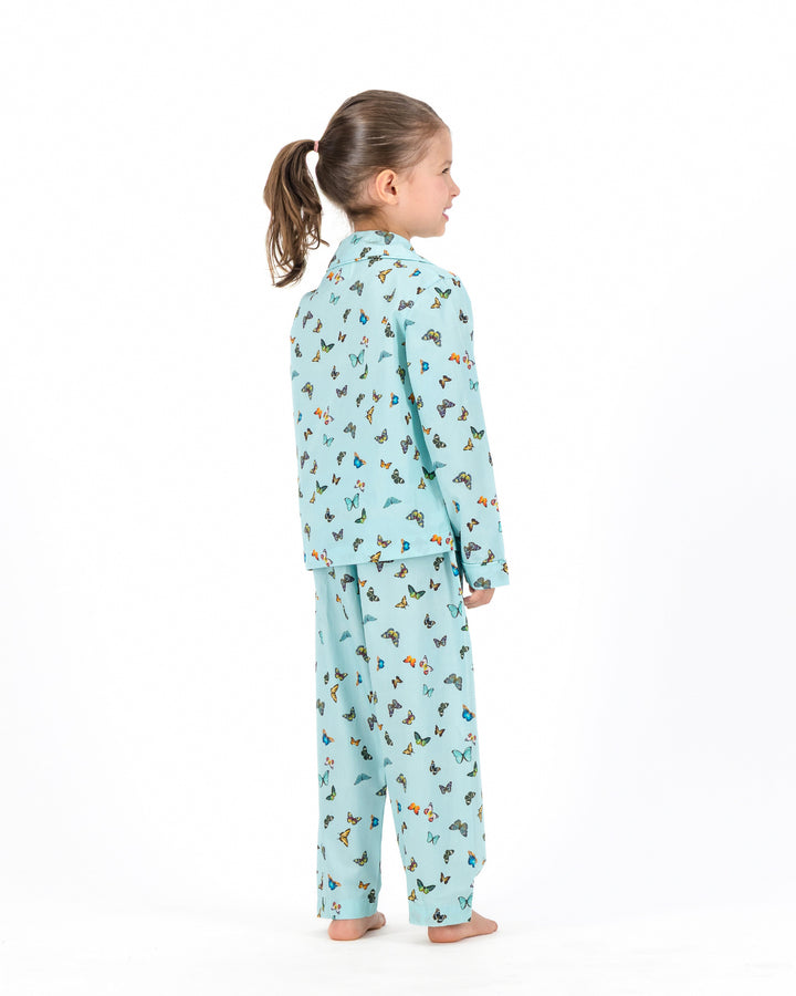 Girls Long Pyjamas - Butterflies on Blue