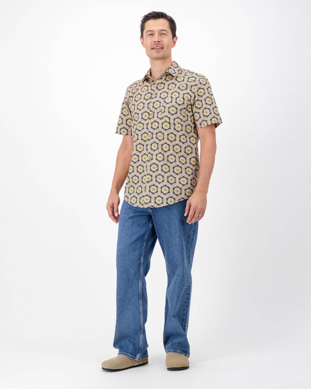 Mens Holiday Shirt - Geo Floral on Navy