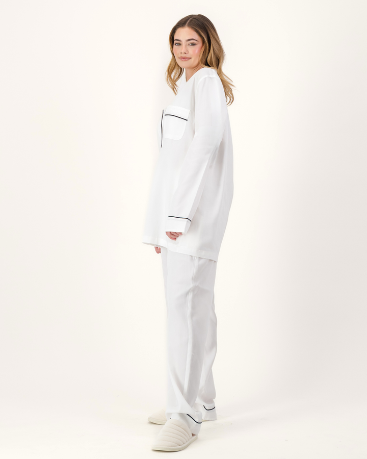 Womens Long Pyjamas - Tencel - White