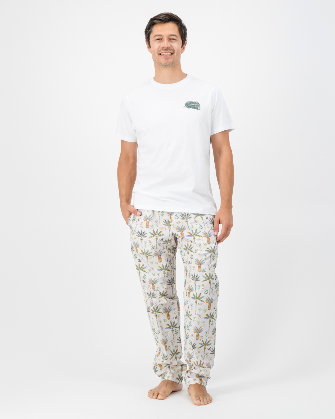 Mens Lounge Pants - Monkeys and Palms on Off-White