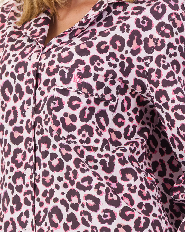 Womens Long Pyjamas - Leopard Skin on Pink