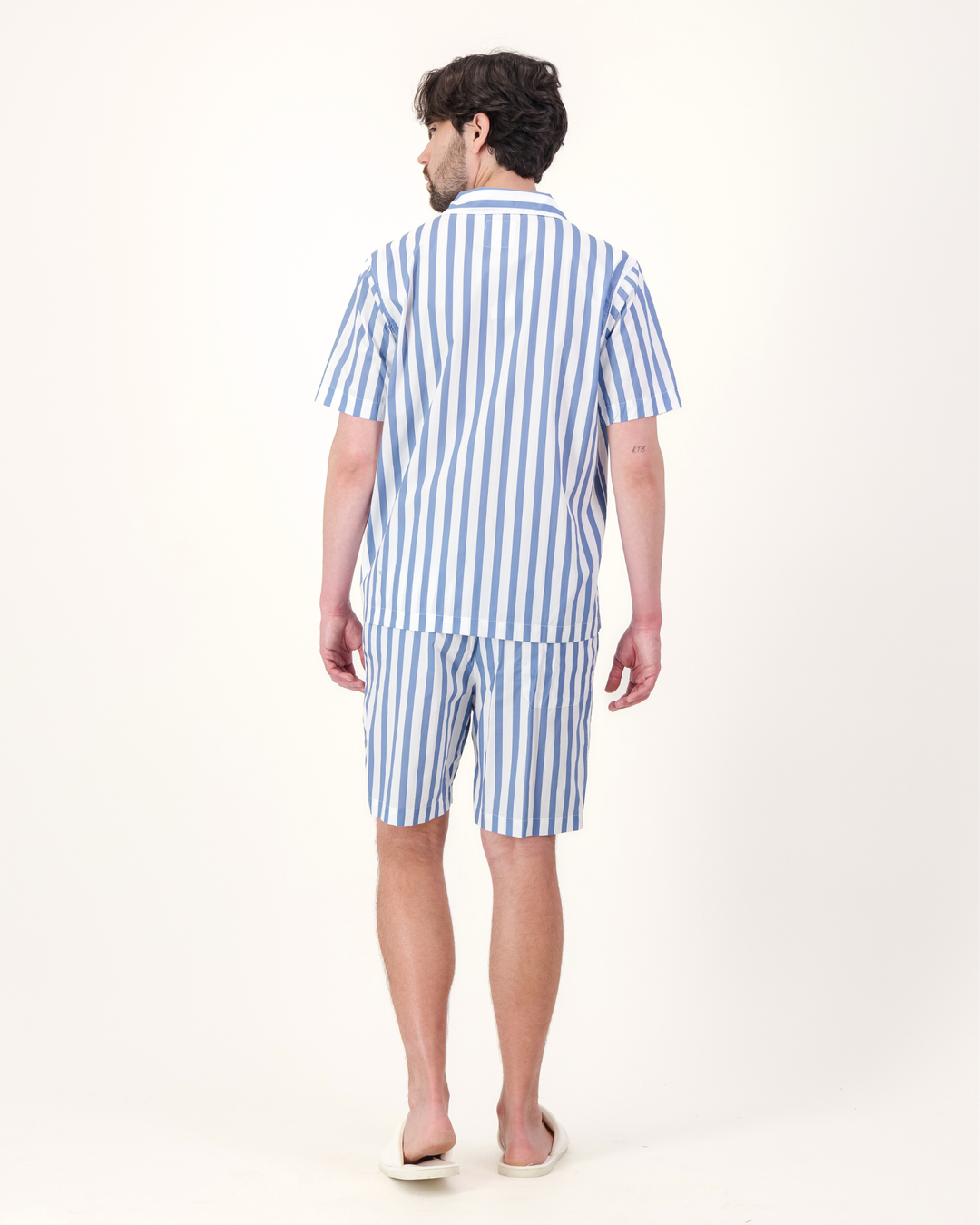 Mens Short Pyjamas - Beach Stripe on White