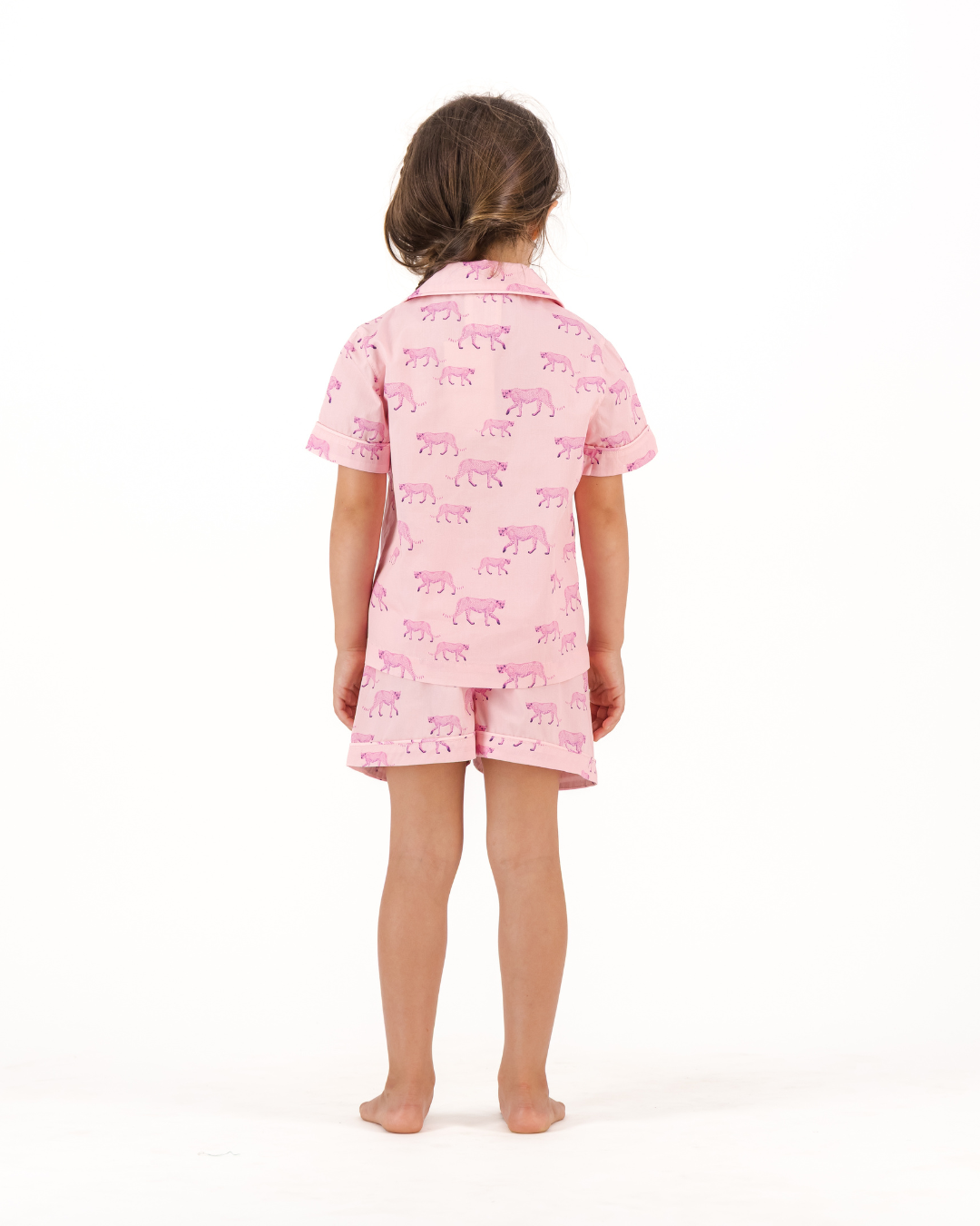 Girls Short Pyjamas - Pink Cheetahs on Pink
