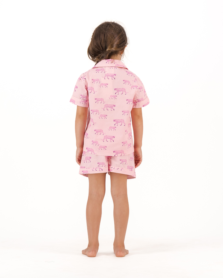 Girls Short Pyjamas - Pink Cheetahs on Pink