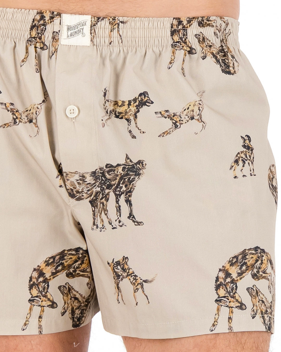 Mens Boxer Shorts - Wild Dogs on Beige