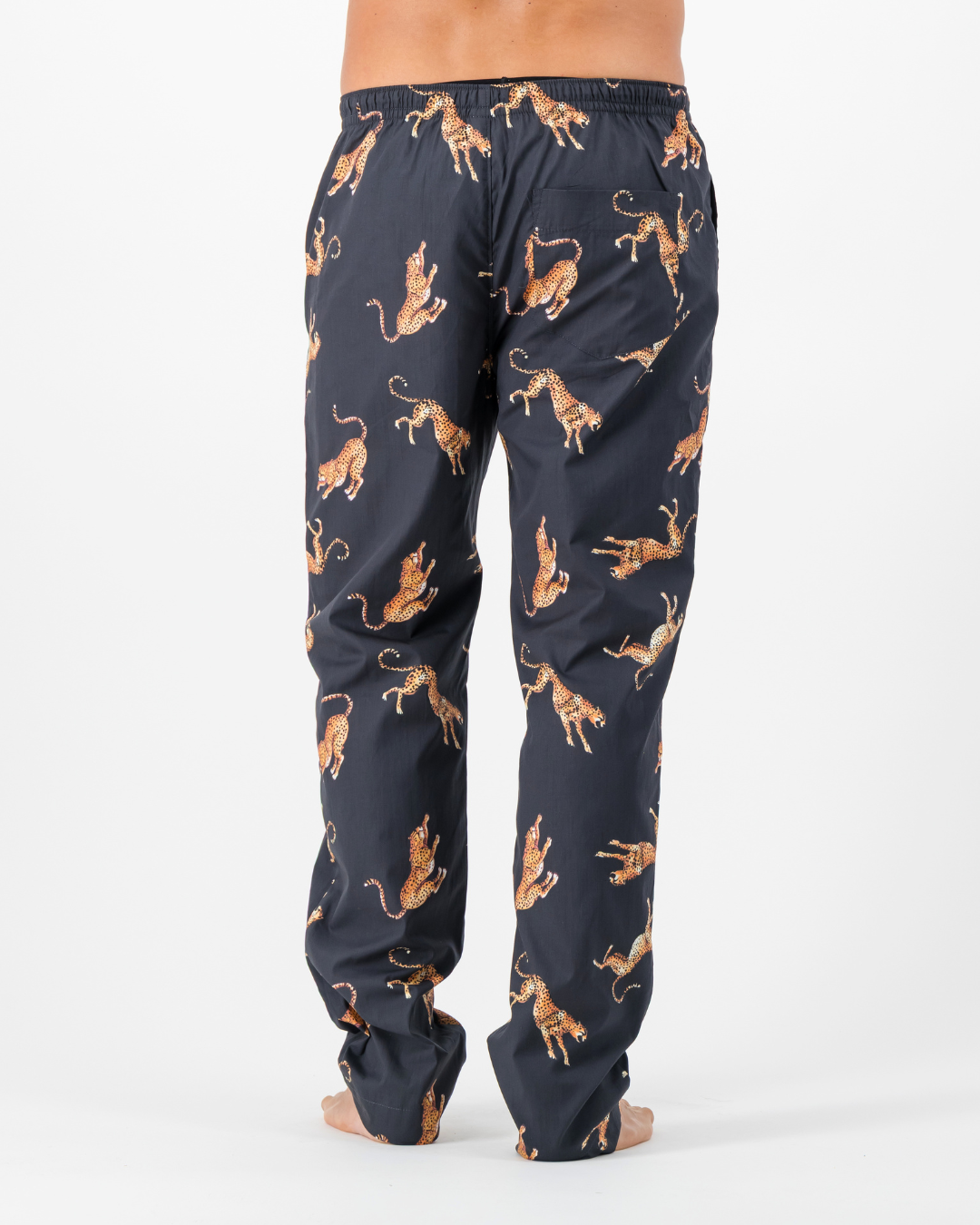 Mens Lounge Pants - Jumping Cheetah on Charcoal