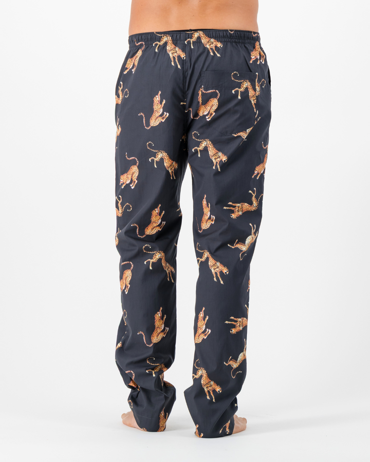 Mens Lounge Pants - Jumping Cheetah on Charcoal