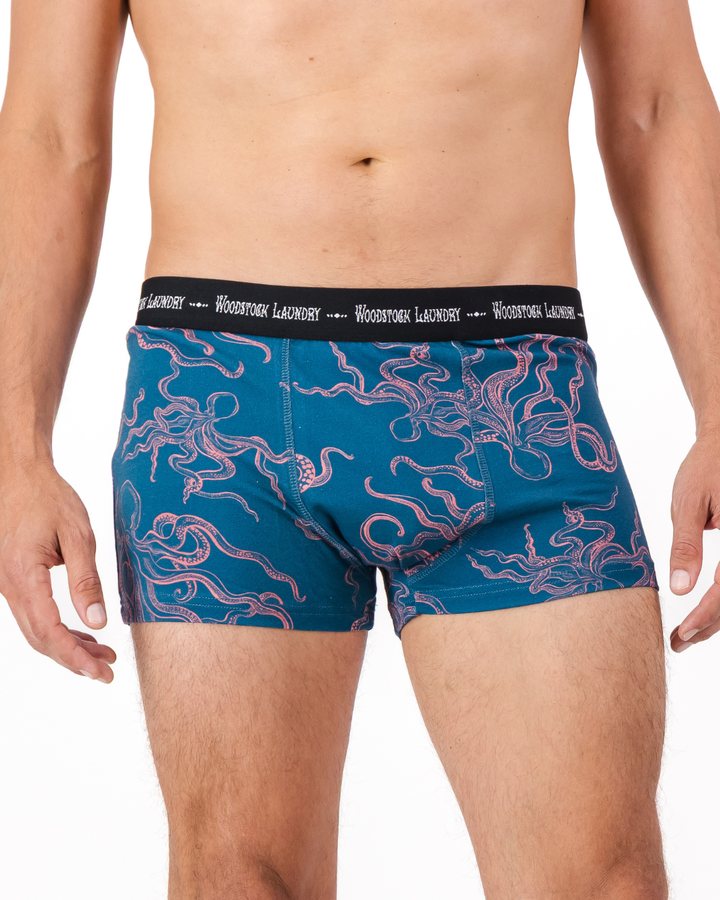 Mens Boxer Briefs - Pink Mini Octopus on Green