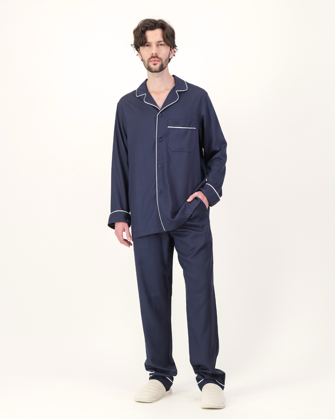 Mens Long Pyjamas - Tencel - Navy