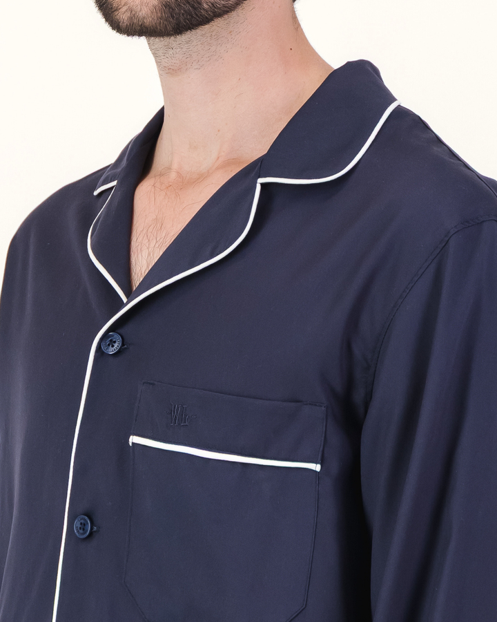 Mens Long Pyjamas - Tencel - Navy