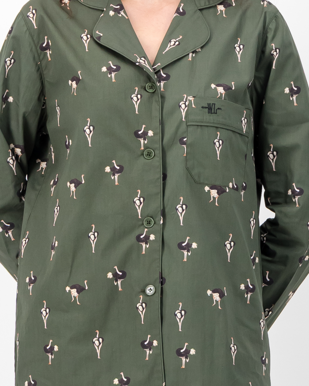 Womens Long Pyjamas - Ostrich on Emerald