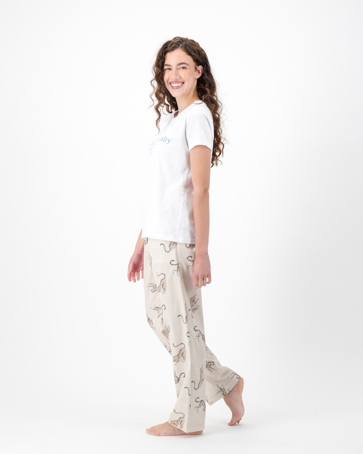 Womens Lounge Pants - Jumping Cheetah on Beige