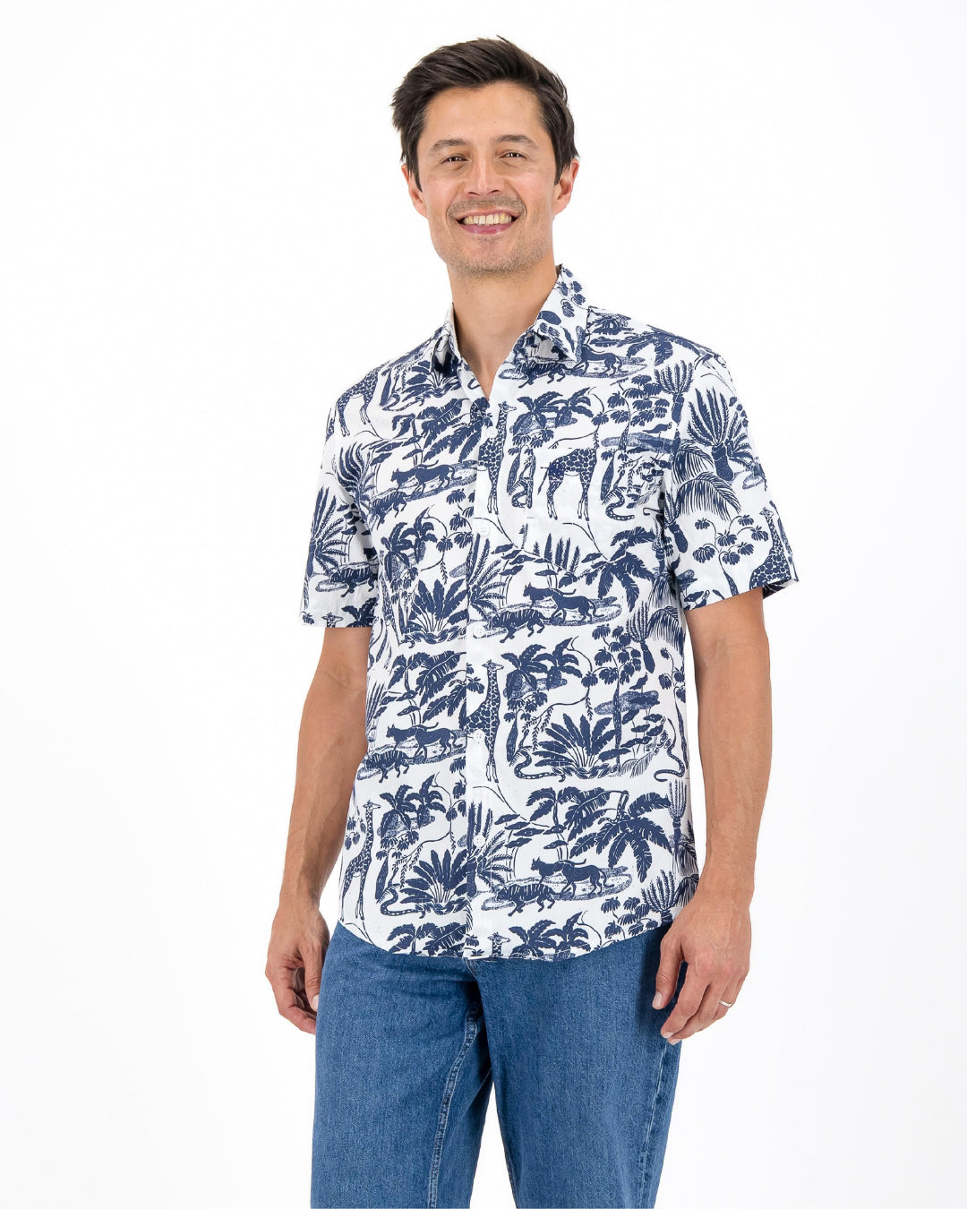 Mens Holiday Shirt - Navy Mono Safari on White