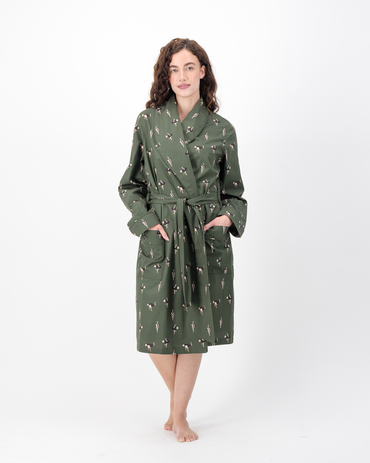 Womens Dressing Gown - Ostrich on Emerald