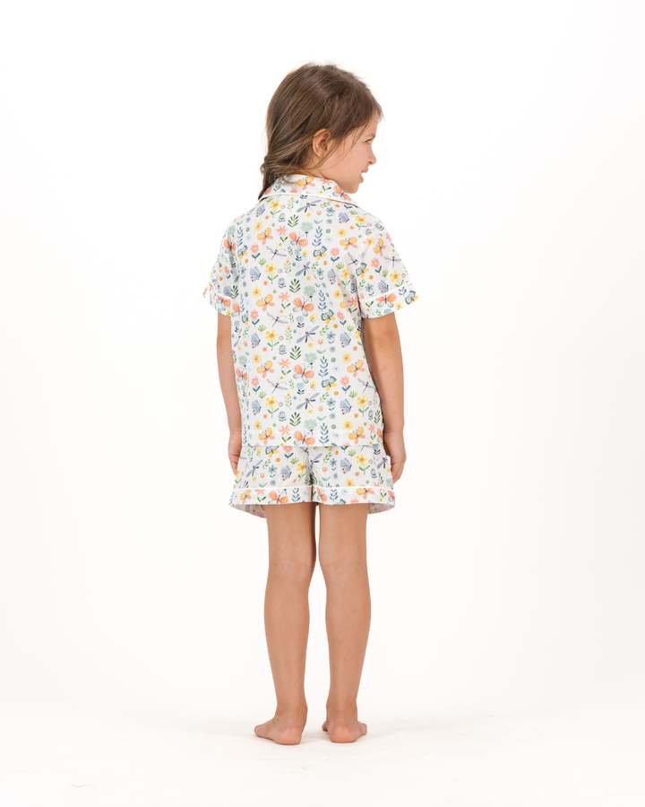 Girls Short Pyjamas - Butterfly and Dragonfly on White