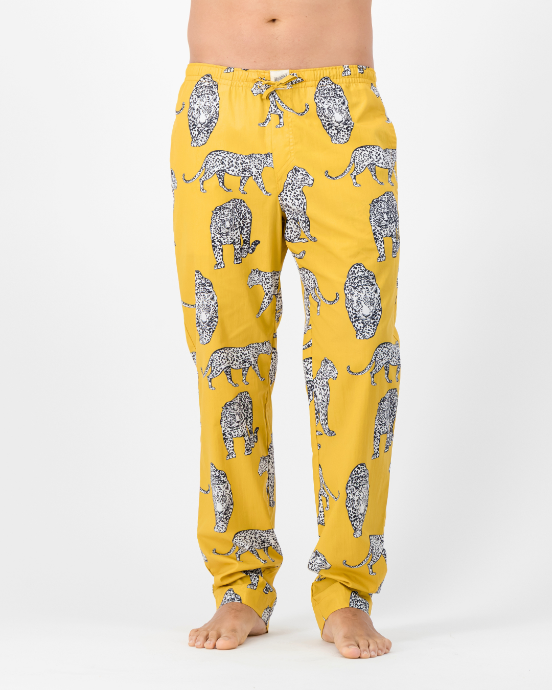 Mens Lounge Pants - Mono Leopard on Mustard