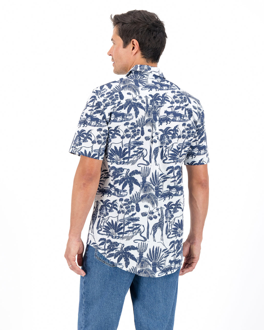 Mens Holiday Shirt - Navy Mono Safari on White