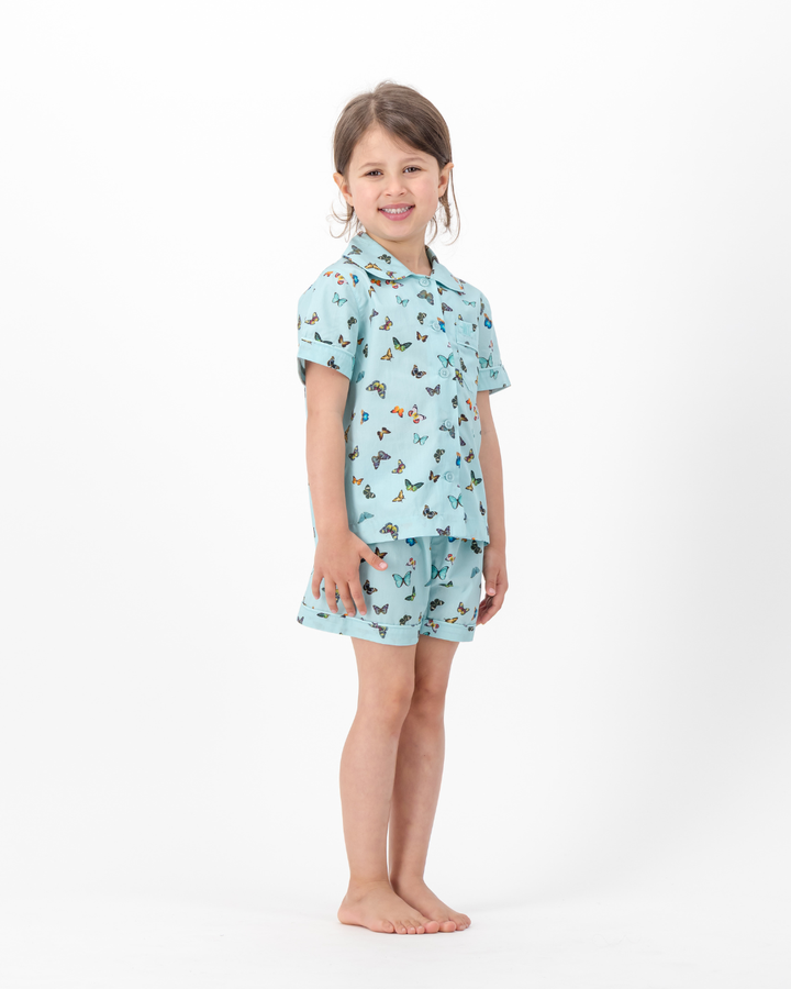 Girls Short Pyjamas - Butterflies on Blue