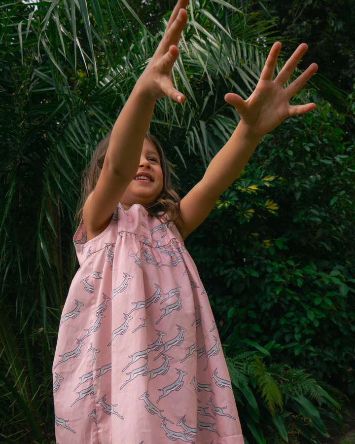 Girls Nighty - Custom Springboks Blue Jumping Bok on Pink