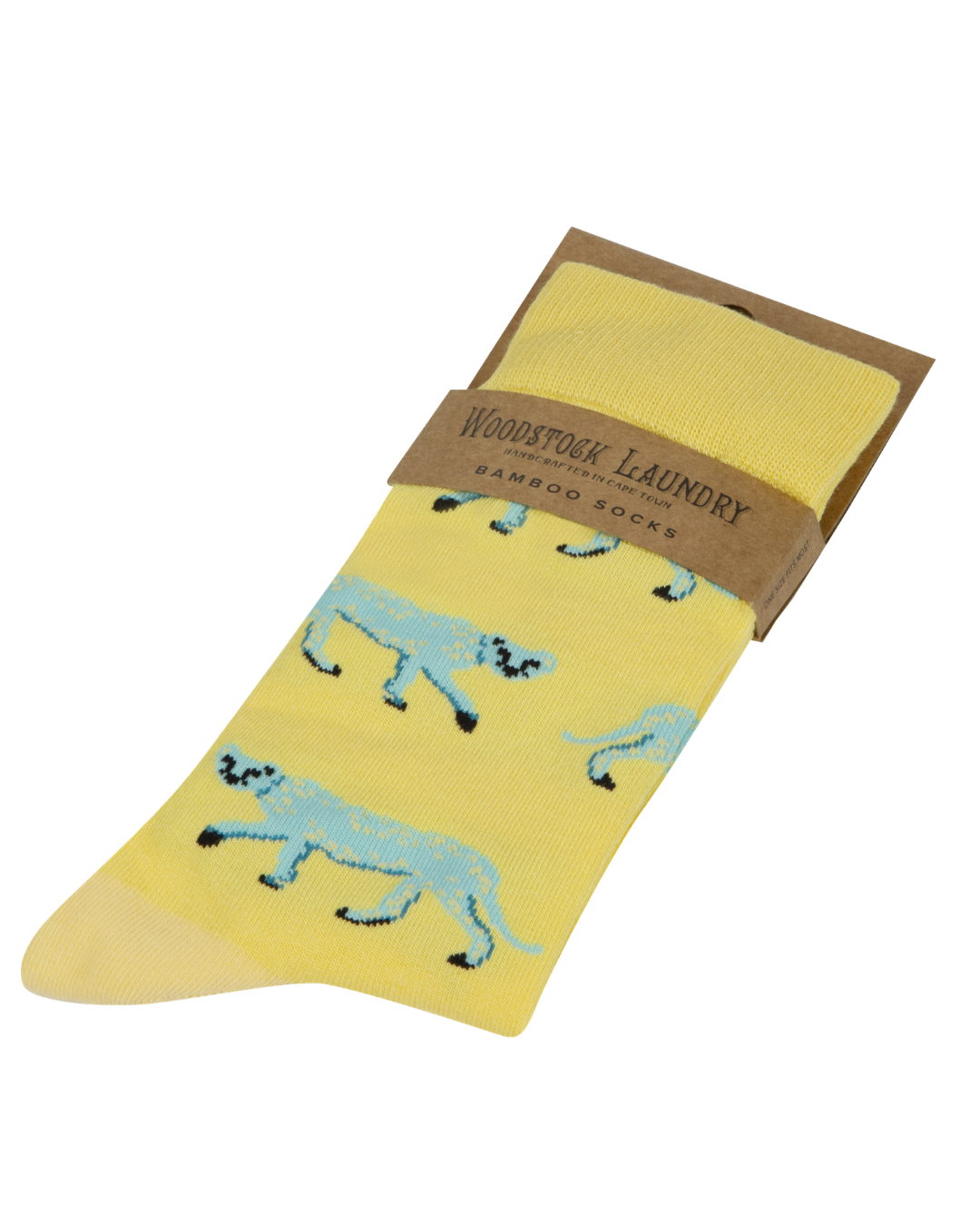 Bamboo Socks - Blue Cheetahs on Yellow