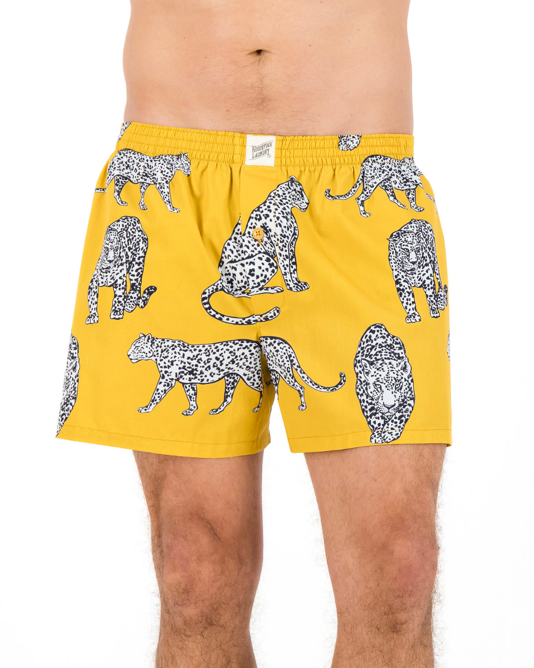 Mens Boxer Shorts - Mono Leopard on Mustard