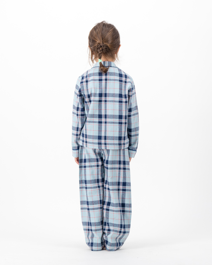 Kids Long Pyjama with Revere Collar - Billy on Turquoise