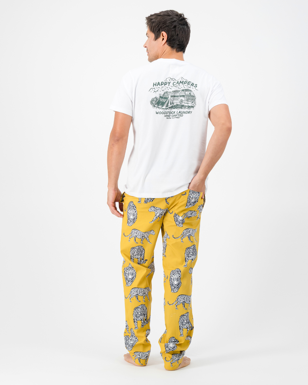 Mens Lounge Pants - Mono Leopard on Mustard