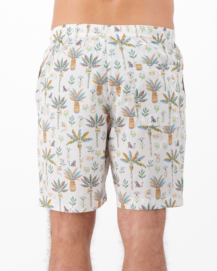 Mens Lounge Shorts - Monkeys and Palms on Off-White