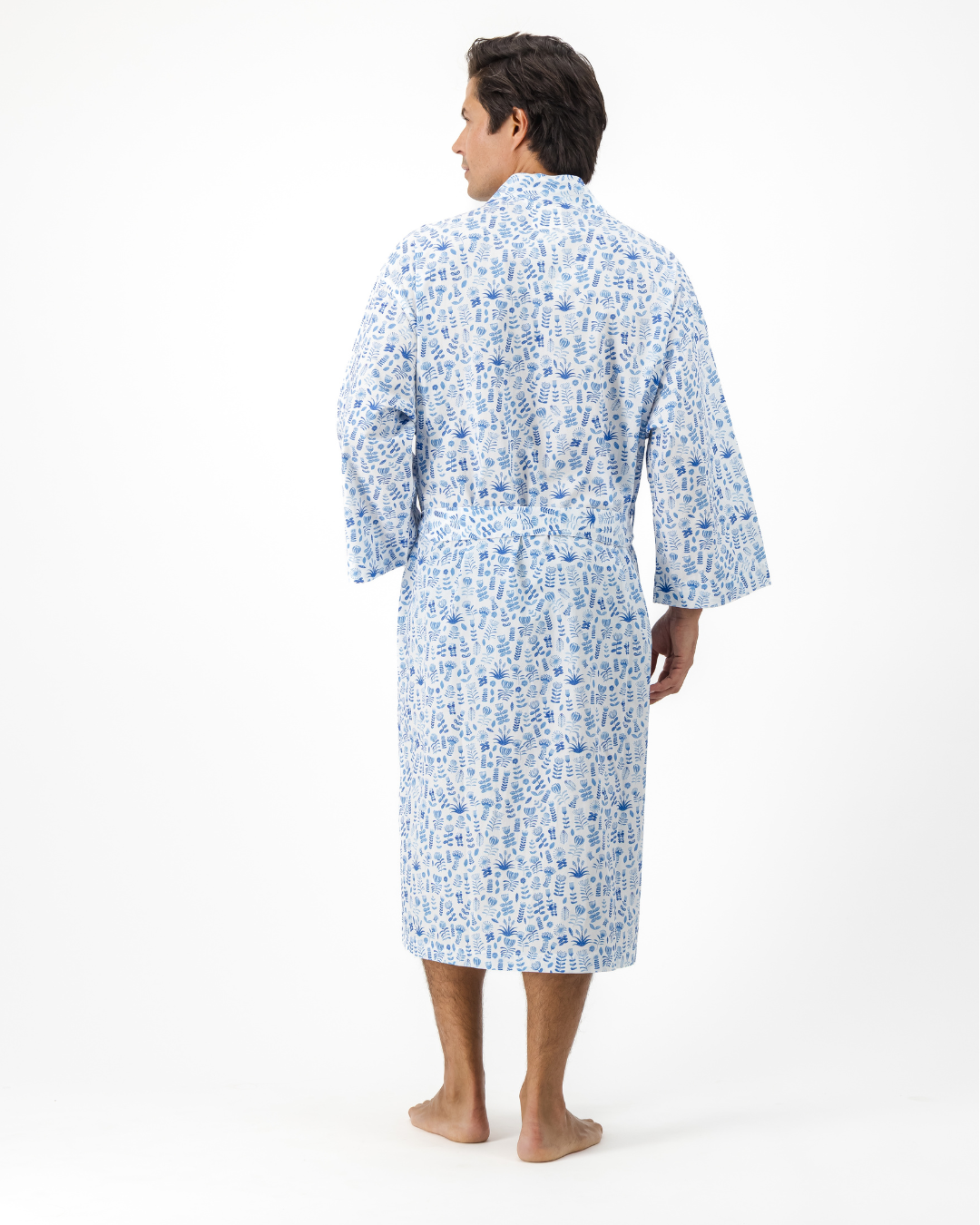 Adults Kimono - Blue Floral on White