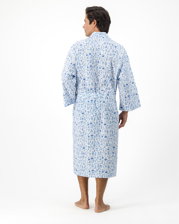 Adults Kimono - Blue Floral on White