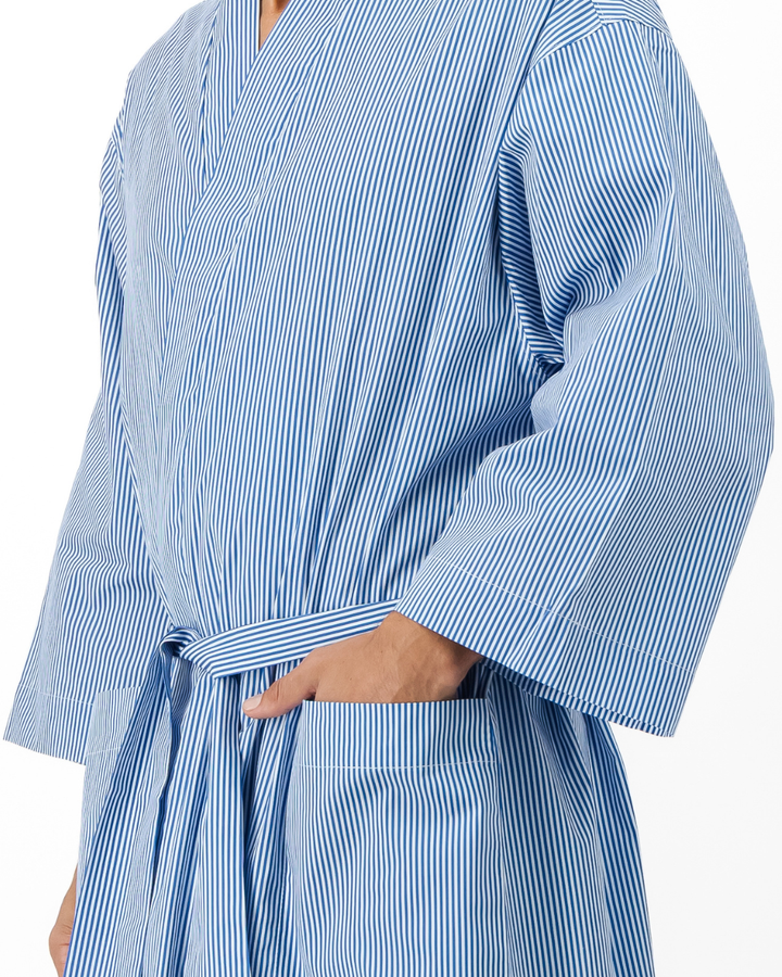 Adults Kimono - Blue Stripes on White