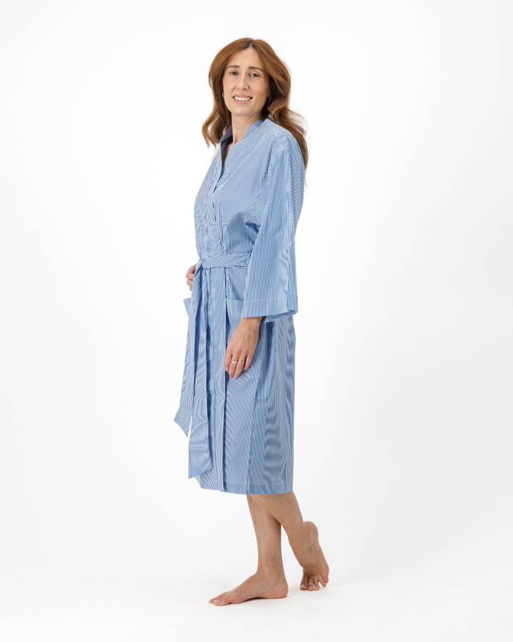 Adults Kimono - Blue Stripes on White