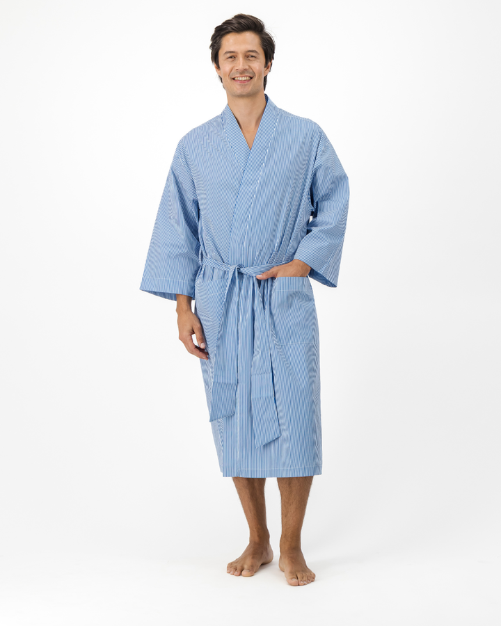 Adults Kimono - Blue Stripes on White