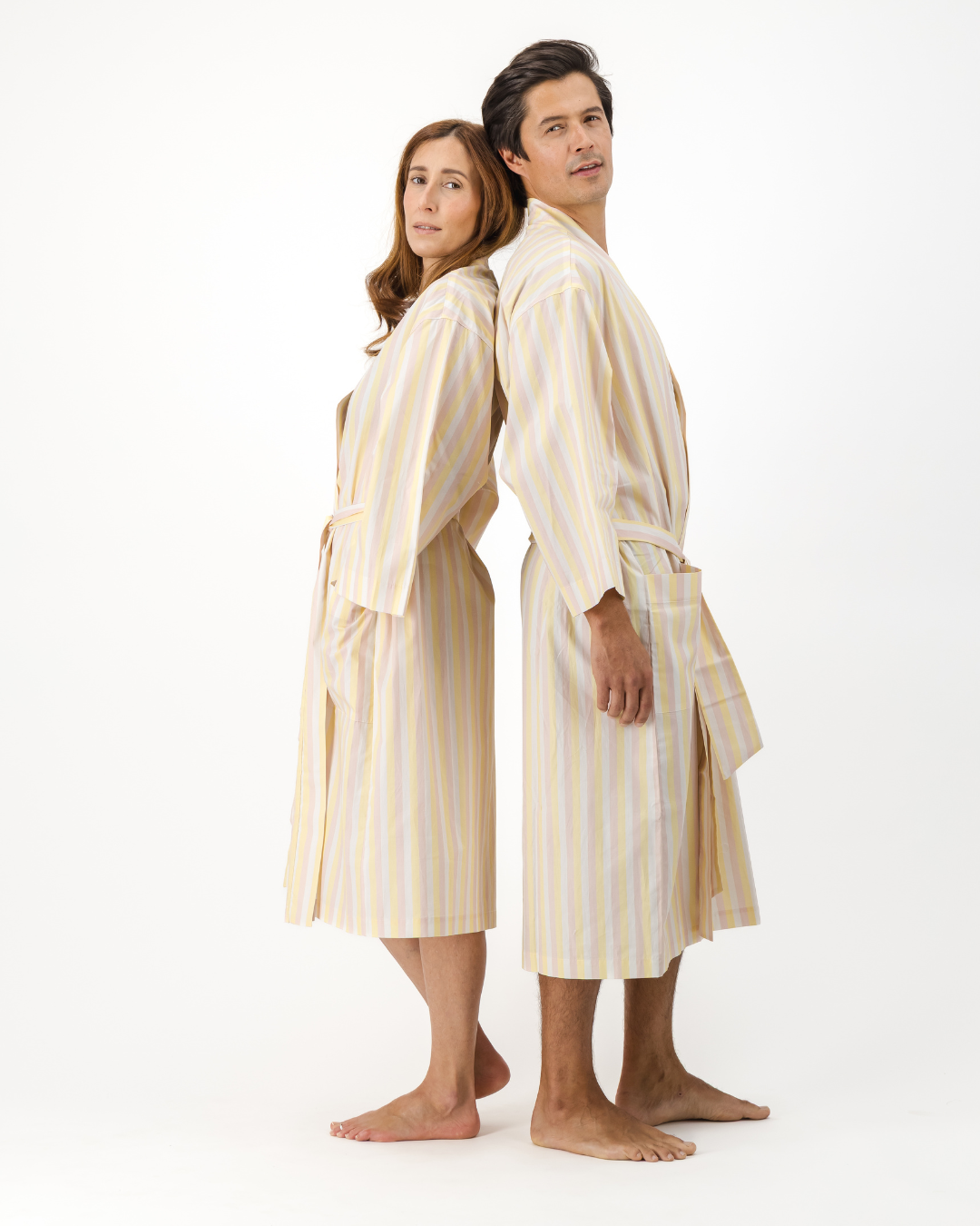 Adults Kimono - Pink and Yellow Stripes on White