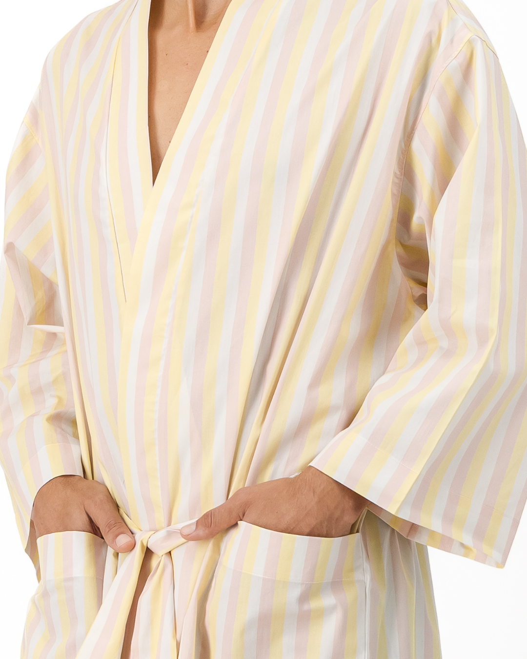 Adults Kimono - Pink and Yellow Stripes on White