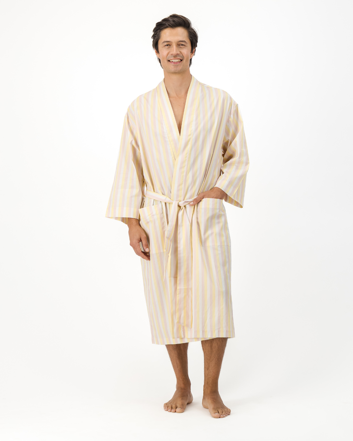 Adults Kimono - Pink and Yellow Stripes on White