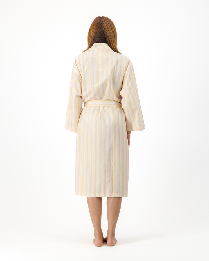 Adults Kimono - Pink and Yellow Stripes on White
