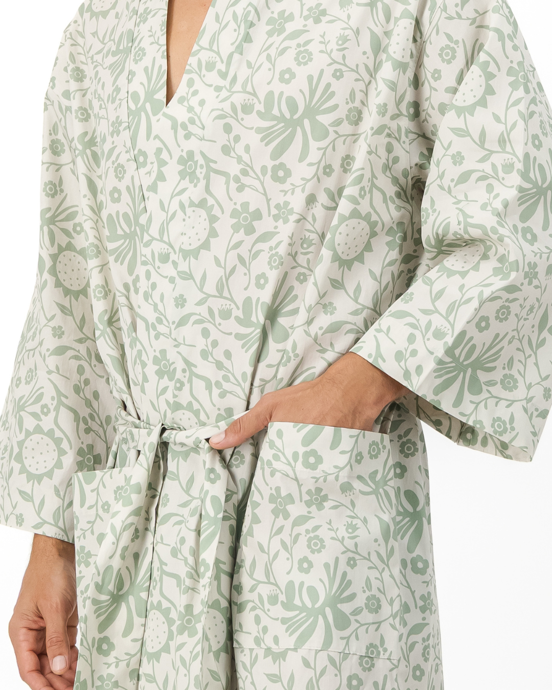 Adults Kimono - Sage Sunflowers on Milk