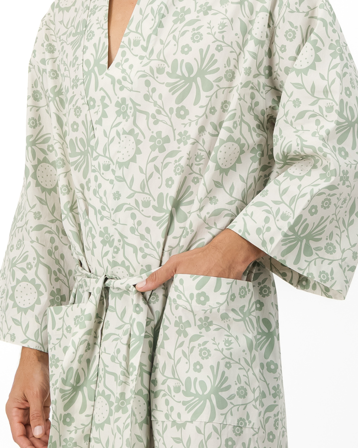 Adults Kimono - Sage Sunflowers on Milk