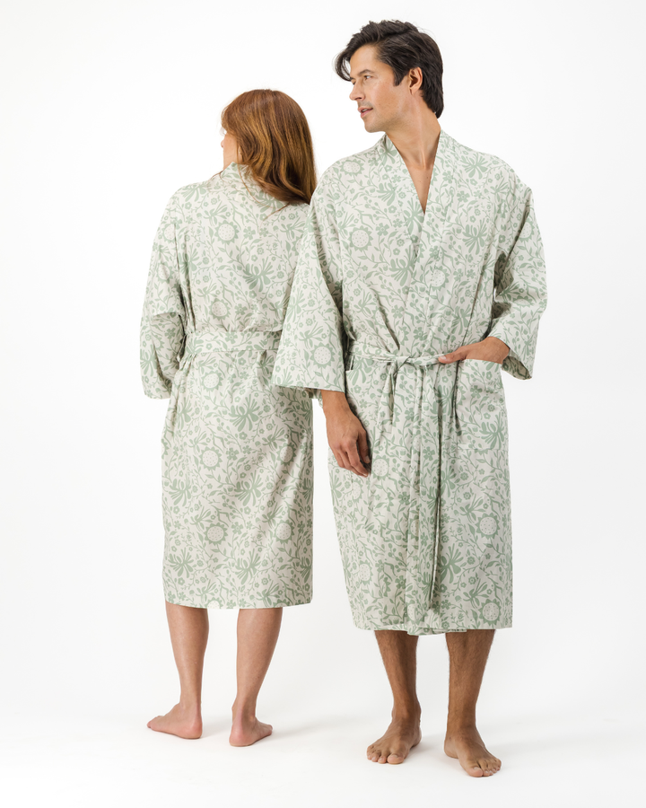 Adults Kimono - Sage Sunflowers on Milk