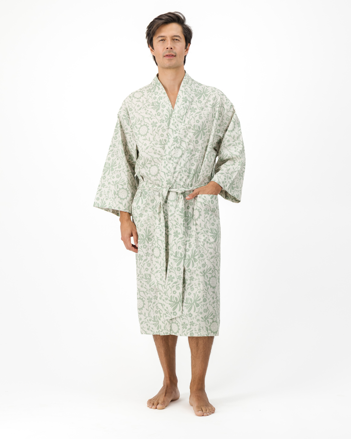 Adults Kimono - Sage Sunflowers on Milk