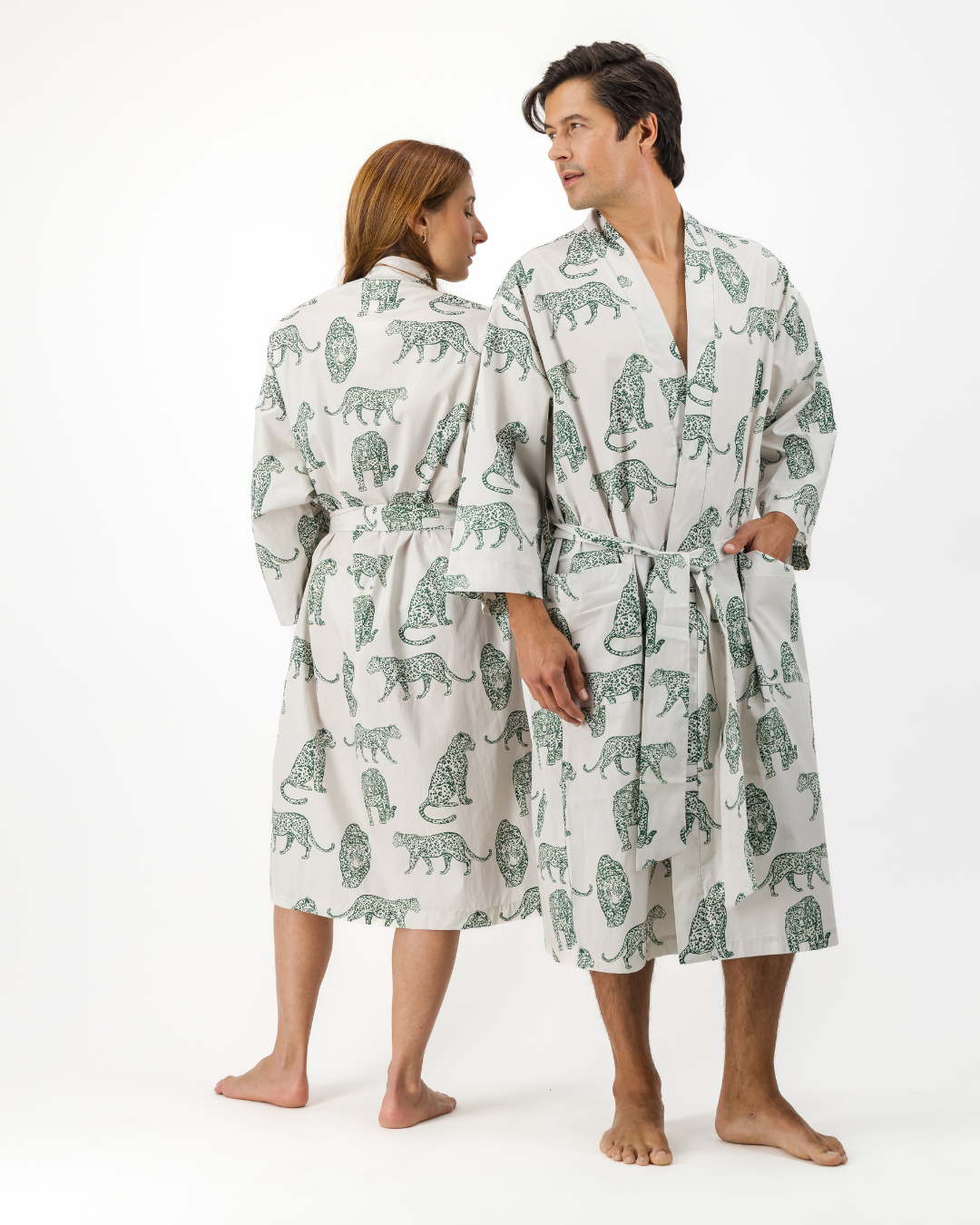 Adults Kimono - Teal Leopard on Off White