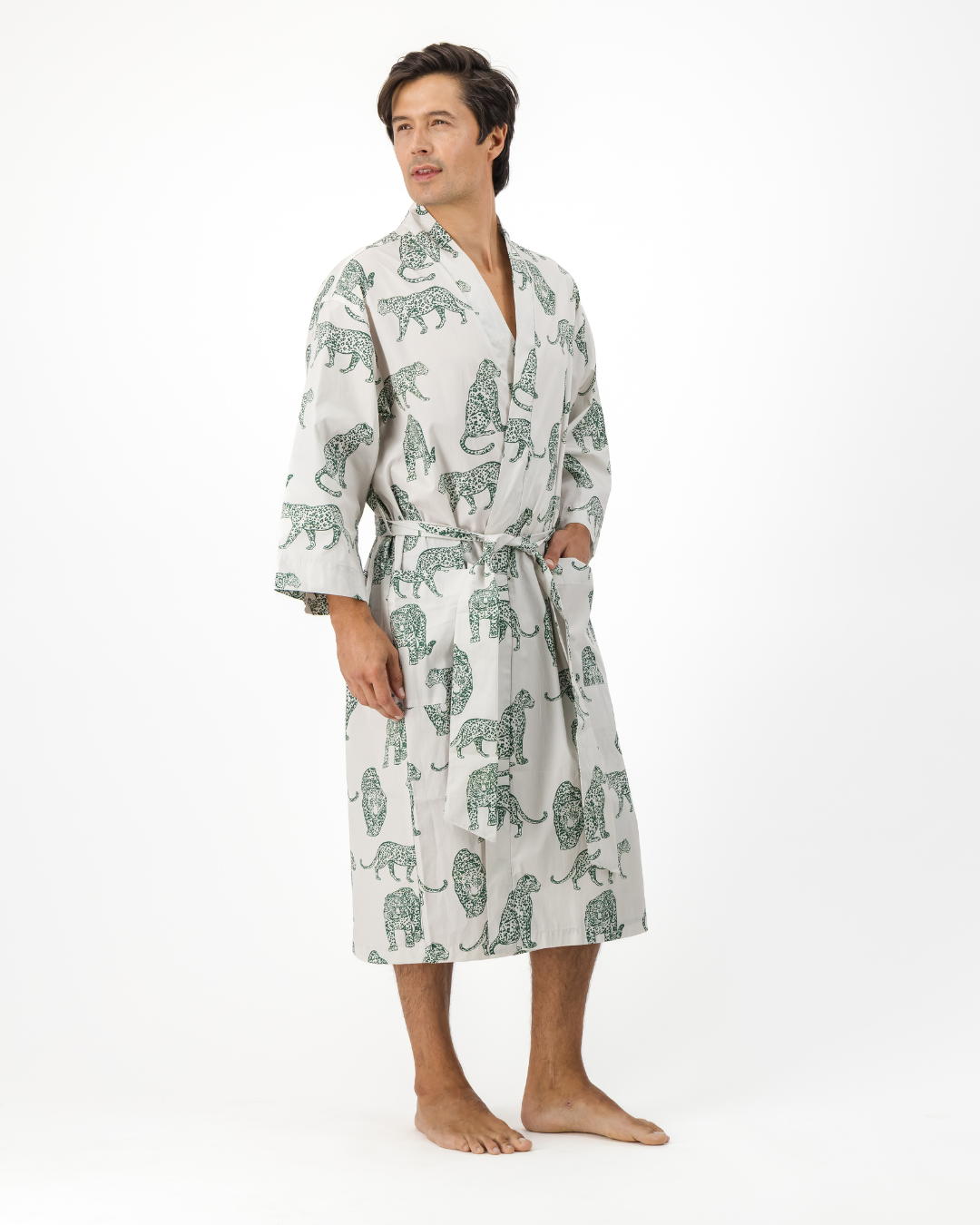 Adults Kimono - Teal Leopard on Off White