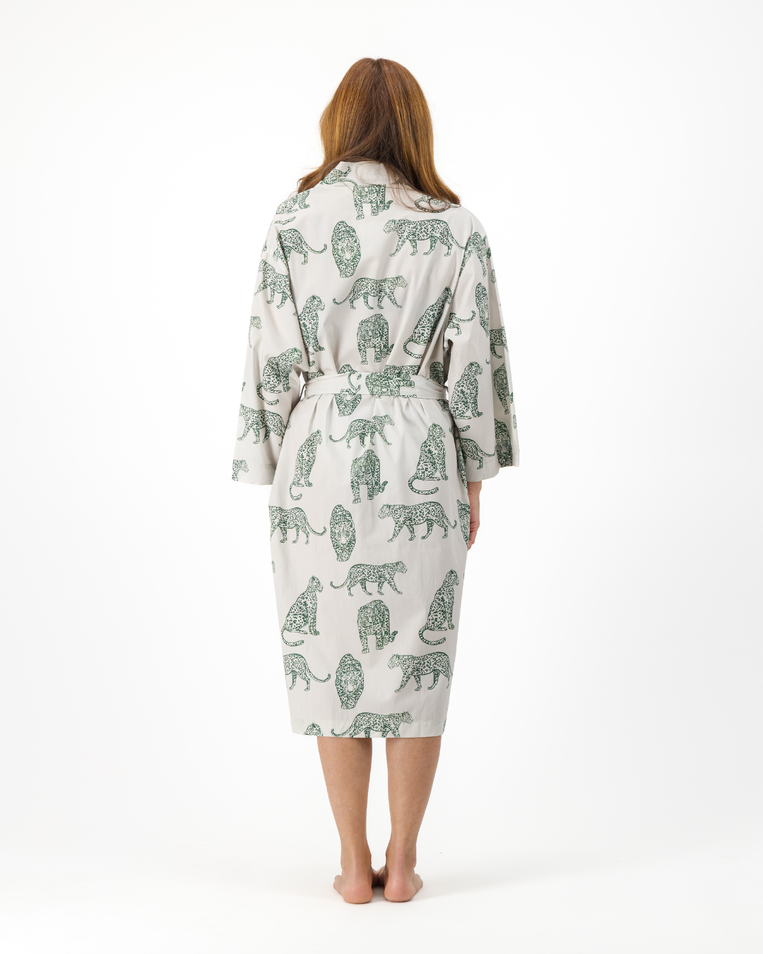Adults Kimono - Teal Leopard on Off White