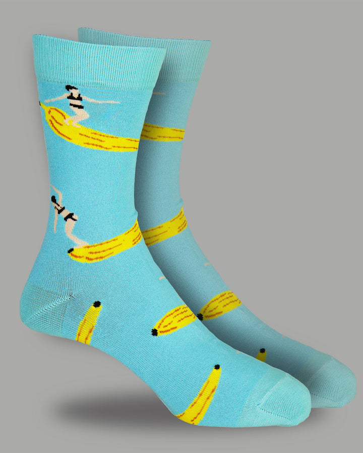 Bamboo Socks - Banana Boards on Blue 3D - Woodstock Laundry