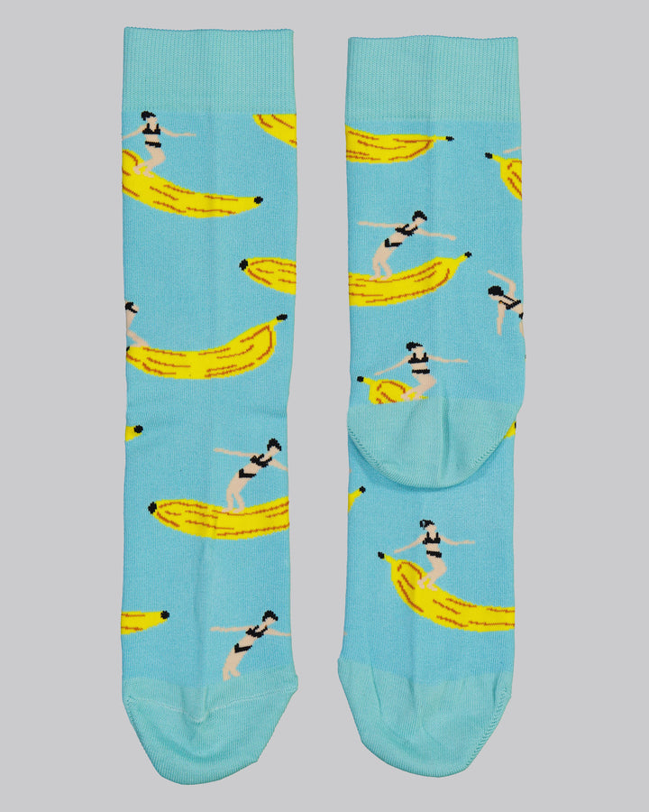 Bamboo Socks - Banana Boards on Blue Flat - Woodstock Laundry