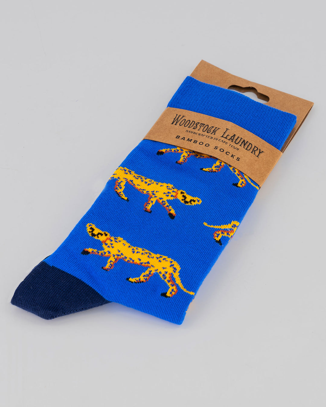 Socks Blue Cheetahs Packaging - Woodstock Laundry