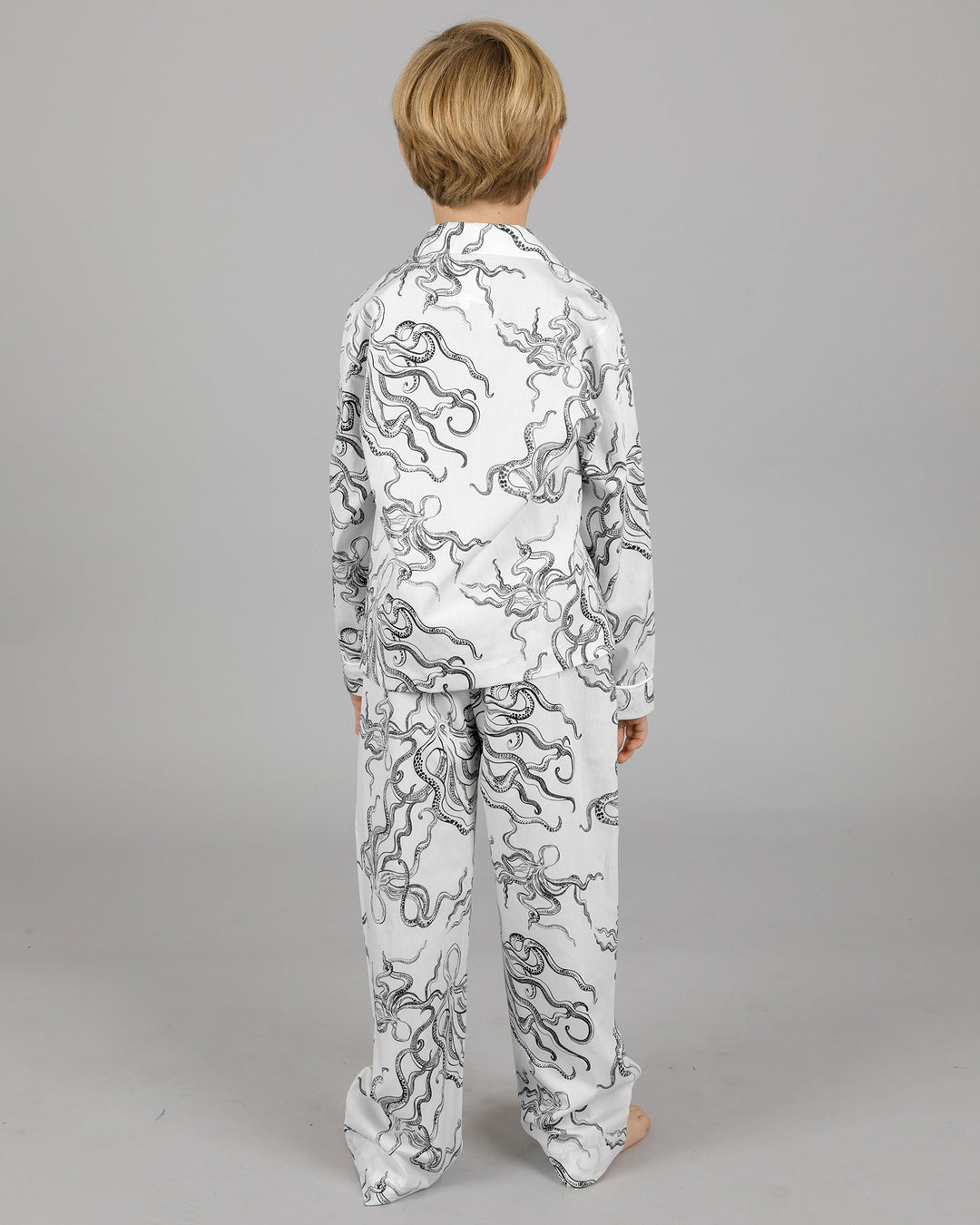 Boys Long Pyjamas Octopus White Back - Woodstock Laundry