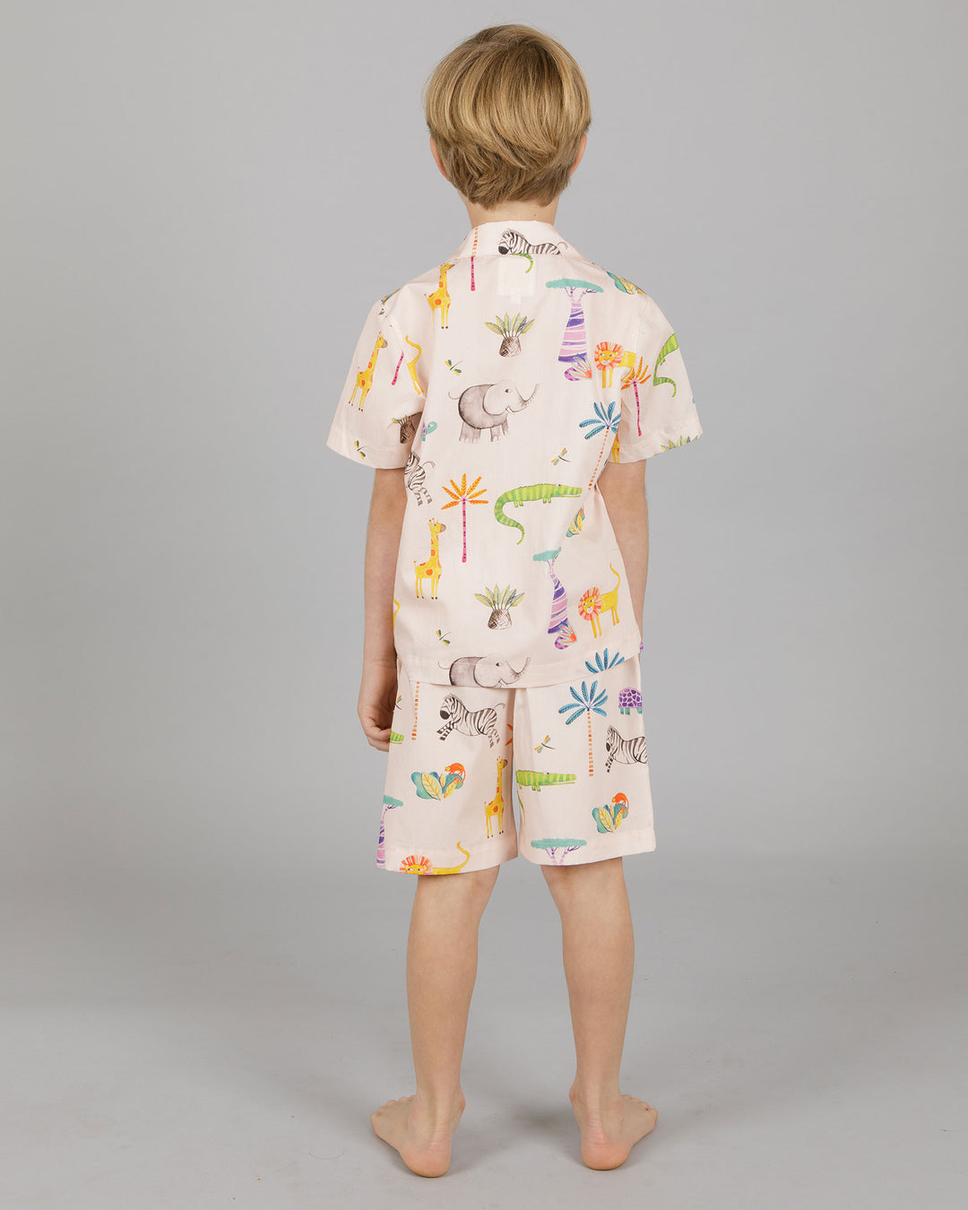 Boys Short Pyjamas Safari Pink Back - Woodstock Laundry